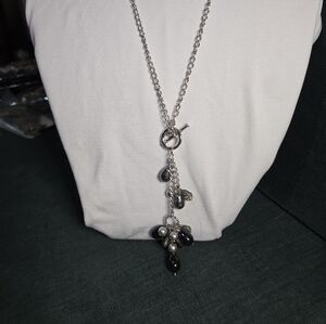 Elegant Silver and Black Pendant Necklace and Earring Set
